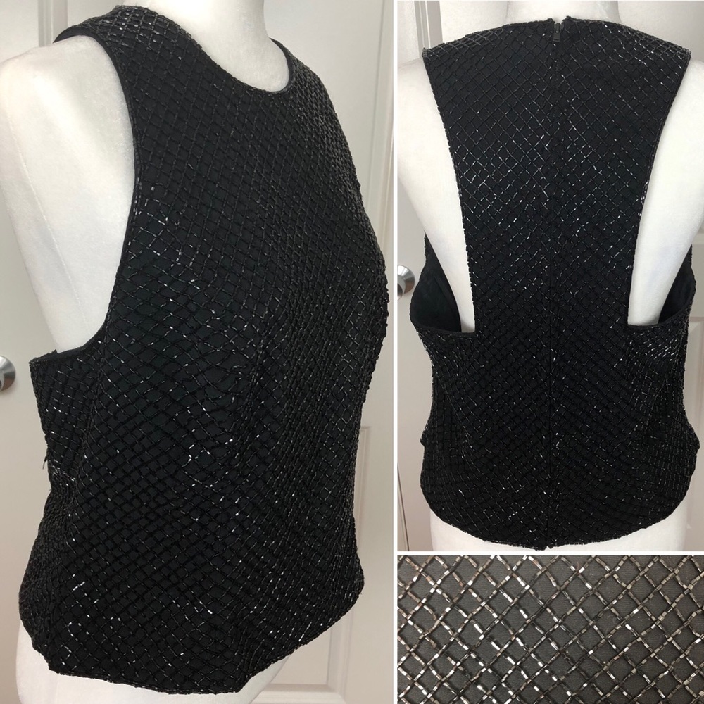 Vintage Oleg Cassini Black Tie Black Beaded Top 14